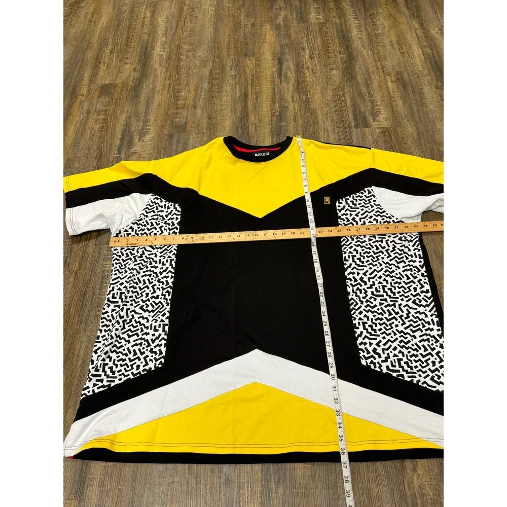 Makobi Mens 6XB Yellow Black Geometric Colorblock T-Shirt‎ and Joggers Set MS555